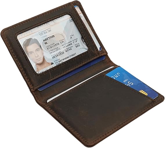 Mens Slim Minimalist Leather Wallet, Thin Bifold Credit Card Wallet for Men