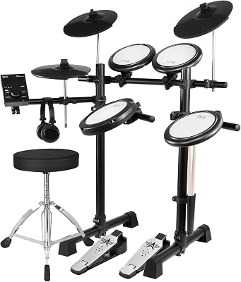 Electric Drum Set Adult | Portable Drum Set 5 Drum Pads 3 Cymbals - Electronic Drums with Throne, Headphones, 16 Kits 300 Sounds E Drum Kit for Adults