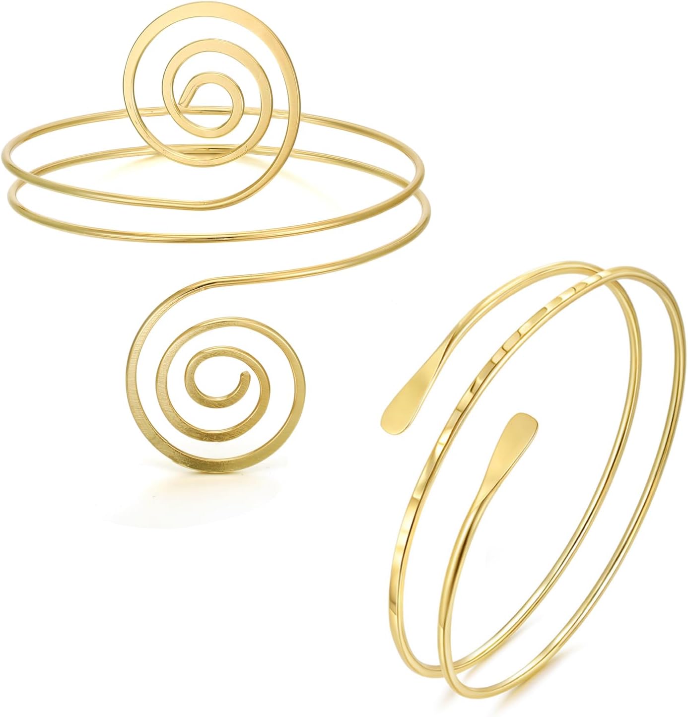 BOMAIL 2Pcs Gold Arm Cuff Bracelets Set for Women Open Adjustable Upper Arm Bangles Coil Swirl Armlet Armband Set Minimalist Upper Arm Cuff Jewelry for Women