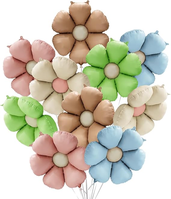Matte Colorful Daisy Flower Balloons, 10 Pack Matt Groovy Daisy Floral Aluminum Foil Balloons For Birthday Baby Shower Wedding Retro Hippie Boho Girl Party Decoration Supplies