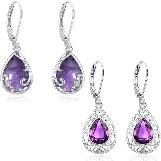 Amethyst Drop Earrings for Women Sterling Silver Amethyst Earrings Set Gift