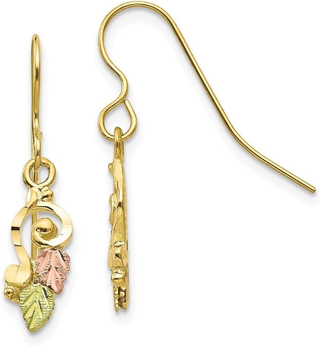 10k White Yellow And Rose Tri Gold Black Hills Gold Shepherd Hook Earrings