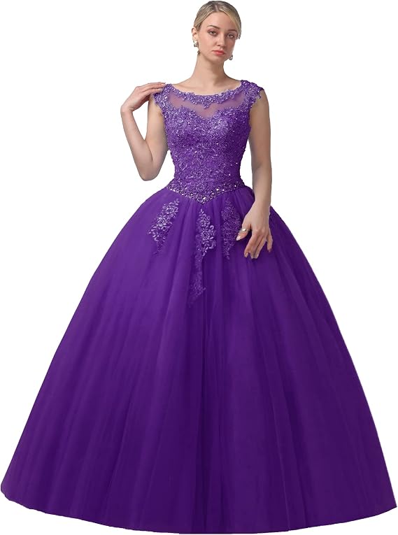 CharmingBridal Boat Neck Lace Quinceanera Dresses Prom Princess Ball Gown 2023