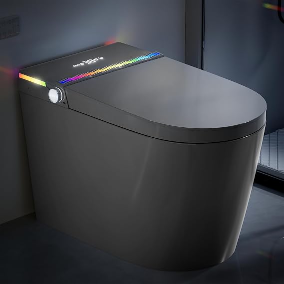 WinZo Smart toilet with bidet built in,Tankless Toilet Auto Open/Close Lid with Dryer, ADA Comfortable Height, Instant Warm Water, Power Outage and Flush,Foot Sensor, LED Display, 1.28GPF Grey