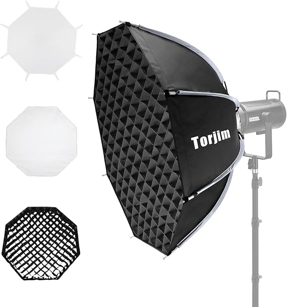 Torjim 35.4"/90cm Octagonal Softbox with Quick Release Bowens Mount, Portable & Collapsible with Removable Diffusers & Grid, Perfect for Portrait Photography, Video Production, and Studio Lighting