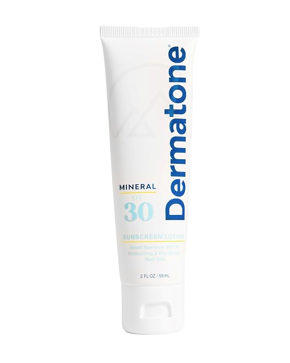 Dermatone Mineral Sunscreen Lotion SPF 30 | Face Sunscreen | With Vitamin C and Aloe | Reef Safe | Unscented, Lightweight, Non-Greasy, Sensitive Skin, Non-Nano Zinc Oxide Protection | 2 oz