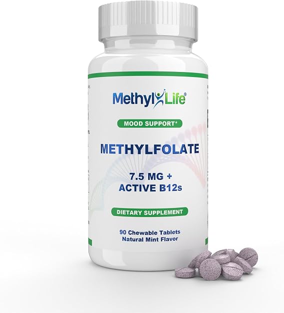 Methyl-Life Pure L-Methylfolate 7.5mg + Vitamin B12 (Hydroxy B12 & Adenosylcobalamin) | Active 5-MTHF Calcium with Cerebrofolate | Vegan, Non-GMO, Gluten-Free | 90 Chewable Tablets