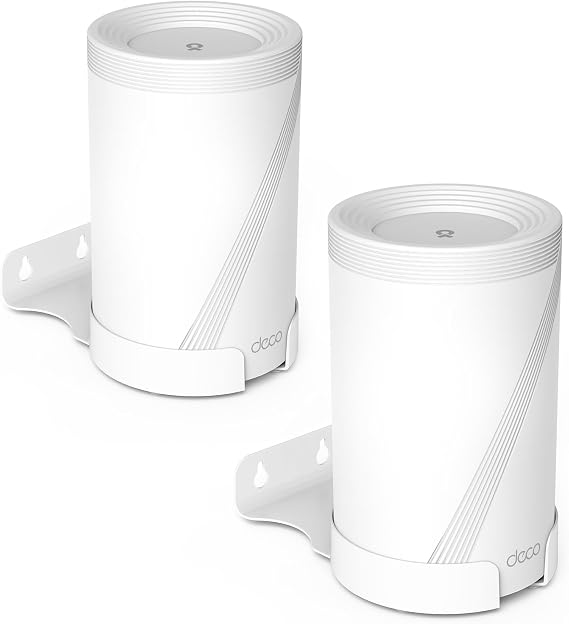 Wall Mount for TP-Link Deco BE63/ BE65/BE67/BE68/BE10000/BE11000/BE14000 Mesh Wi-Fi 7 System, Saving Space Aluminum Alloy Wall Hanging Bracket Holder with Cable Storage Rack (White-2Pack)