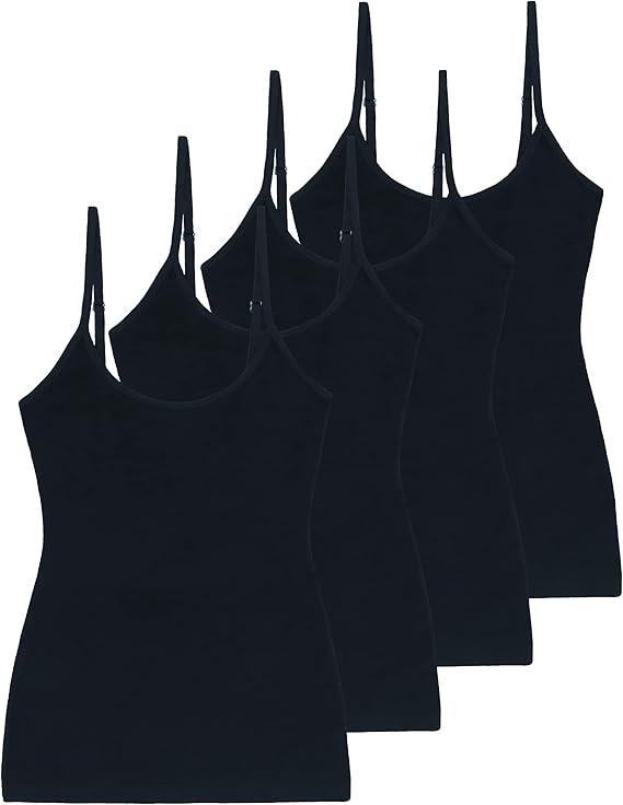 Comfneat Women's 4-Pack Slim-Fit Camisoles Cotton Adjustable Spaghetti Strap Top Underwear