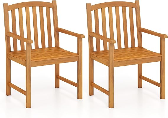 Tangkula Acacia Wood Outdoor Dining Chairs Set of 2