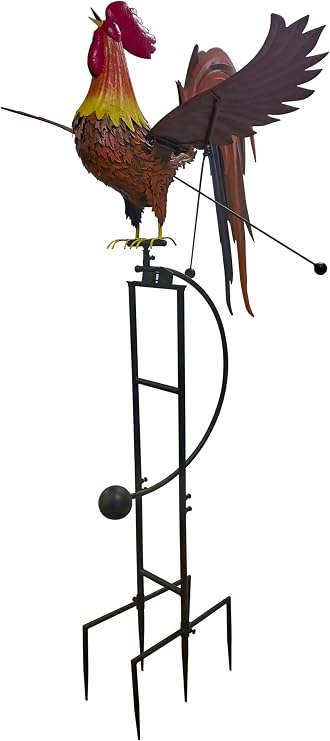Red Carpet Studios Garden Stake Yard Art Metal and Glass Balance Rocker with 6-Prong Stake, Jumbo 6.5 Feet Tall, Rooster