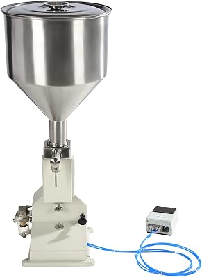 Pneumatic Filling Machine, 5-50ml Paste Liquid Filling Machine 304 Stainless Steel Adjustable Bottle Filling Machine Pedal 10L Hopper Filling Tool, for Drink Essential Oil Shampoo Cosmetic Lip Gloss