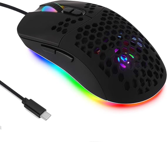 USB C Mouse,Lightweight Gaming Type C up to 7200 DPI,Wired Mouse for MacBook Pro Chromebook Laptop PC and More USB Type C Devices (Black)