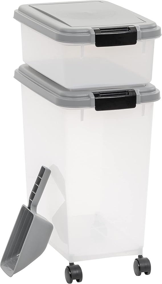 Amazon Basics 3-Piece Airtight Pet Food Storage Container Combo with Scoop, BPA Free, Removable Wheels, 33 QT + 12 QT