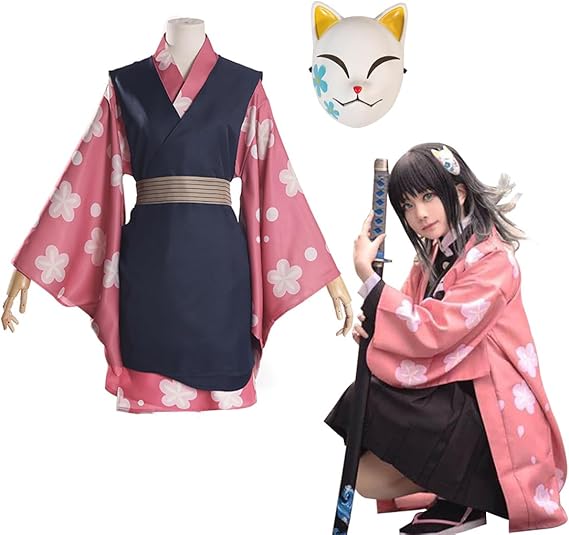 Anime Costume Makomo Cosplay Kimono Mask Uniform Sabito Cosplay Halloween Costume Full Set with Wig