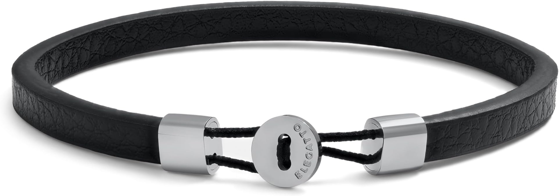 Elegatto Premium Juno Leather Bracelet for Men | Full-Grain Leather with Silver Polished Stainless Steel Closure | Mens Designer Bracelets