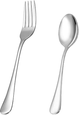 Dinner Forks and Dinner Spoons Bundle,16 Pcs 8 Food Grade Stainless Steel Silverware Forks & 16 Pcs 7.3 Stainless Steel Spoons,Mirror Finish & Dishwasher Safe,Use for Home,Kitchen or Restaurant