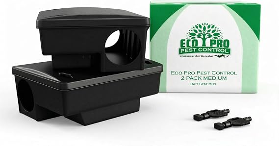 Mouse Bait Station 2 Pack Medium Size, Tamper Resistant Lockable Bait Boxes Indoor Outdoor, High Capacity Mid Size Rodent Bait Box with Key, Reusable Weather Resistant Pest Control