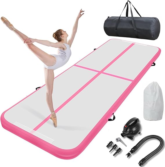 Inflatable Gymnastics Mat Tumble Track Gym Floor Mat 2M-6M Air Tumbling Training Track Thick 10cm with Electric Pump for Gymnastics Home Kids Tumble Training Yoga Water Pilates