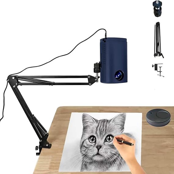Drawing Projector for Tracing, Portable Smart Art Tool with Stand, USB and Smartphone Connectivity, Remote Control, Ideal for Kids and Adults on Desktop, Canvas, or Wall