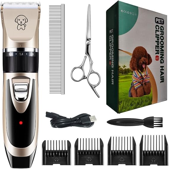 Dog Clippers Cordless Razors for Dogs Dog Hair Trimmers Pet Grooming Trimmers Electric cat Scissors for All Pets (Gold)