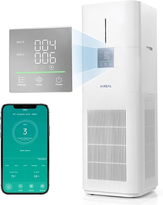 AIREAL AEH800 Air Purifier and Humidifier Combo, Smart WiFi & Voice Control | 7L Evaporative Humidifier, Advanced Air Quality Sensor, Quiet Sleep Mode, Auto Air Quality Monitor for Large Rooms