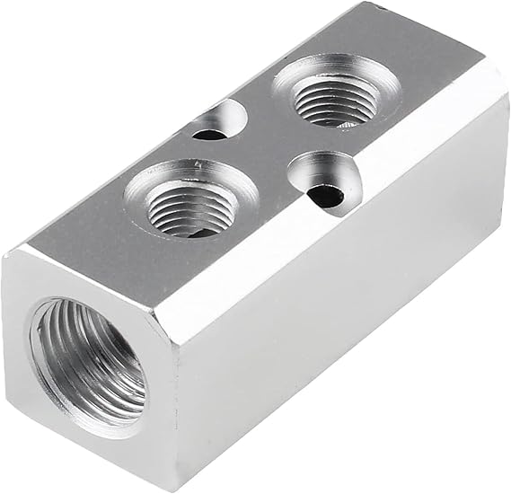 2 Way Pneumatic Manifold Air Distribution Block, Aluminum Alloy Air Compressor Manifold Distribution Block, G1/2 Supply Port, G1/4-Inch Output Port (2 Way 4 Port)