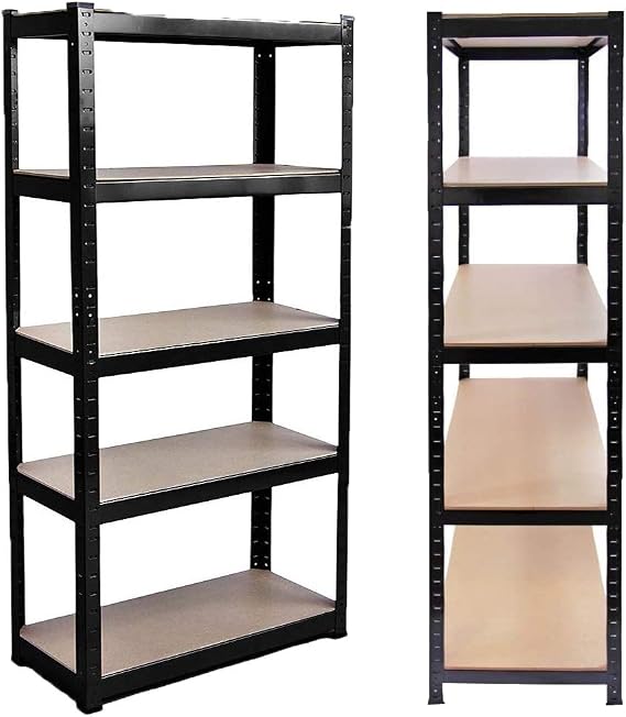 Garage Shelving Units,150cm x 70cm x 30cm | Heavy Duty Racking Shelves for Storage - 5 Bay, Black 5 Tier (175KG Per Shelf), 875KG Capacity | For Workshop, Shed, Office, Black