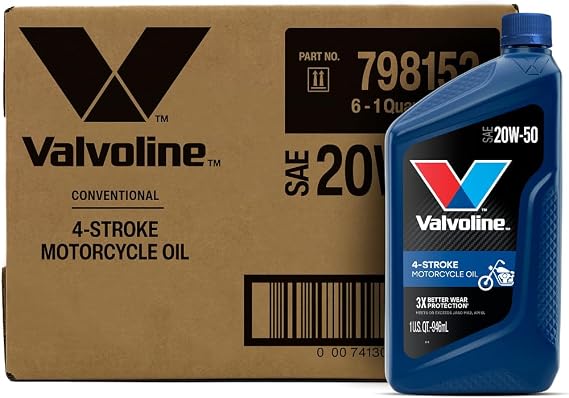 Valvoline 4-Stroke Motorcycle SAE 20W-50 Motor Oil, 1 Quart, 6 Pack