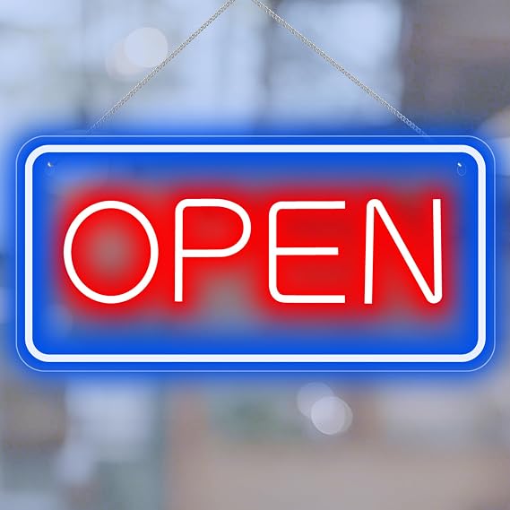 Led Neon Open Signs for Business, Dimmable LED Neon Open Signs, Plug In Electric Light Up Open Sign with ON/OFF Switch for Bar Salon Coffee Stores Club Hotel (Horizontal)
