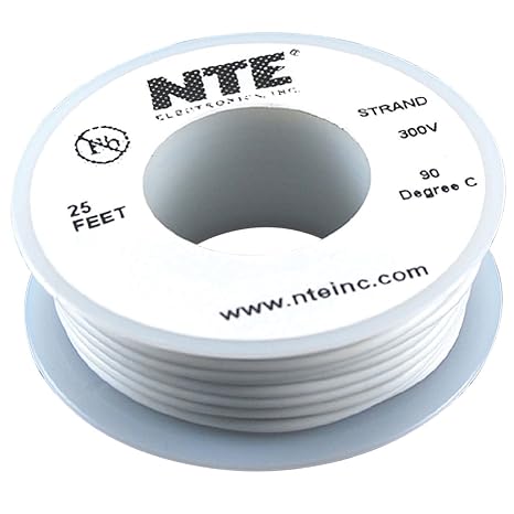 NTE Electronics WH24-09-25 Hook Up Wire, Stranded, Type 24 Gauge, 25' Length, White
