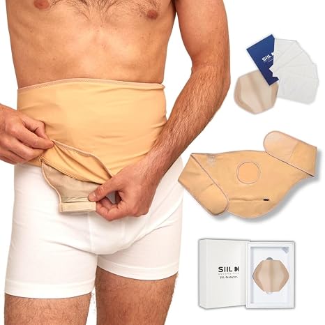 SIIL Ostomy Belt for Men | Colostomy & Ileostomy Bag Covers for Sports & Swimming | Stealth Stoma Belt with Zipper | Discreet Ostomy Wrap Abdomen Support | Made in Europe (BEIGE - BUNDLE, XS)