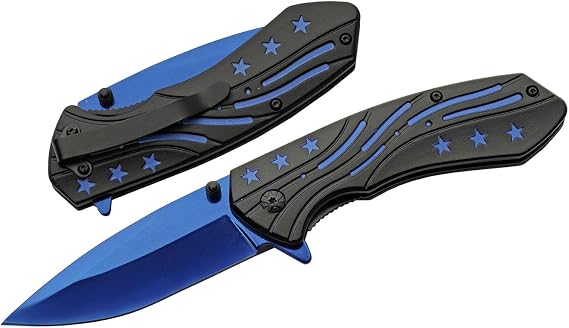 SZCO 7.75" Blue Star Folding Liner Lock Pocketknife With Clip