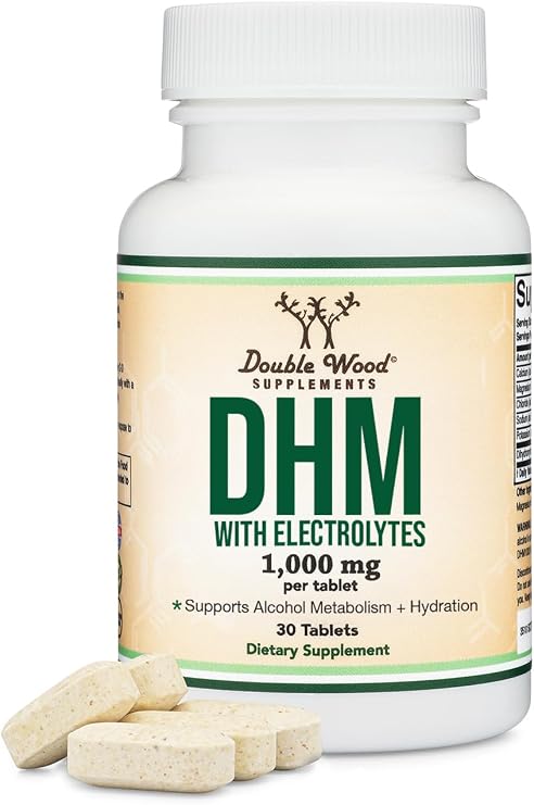 DHM1000 Dihydromyricetin DHM Tablets - Most Powerful DHM Supplement on The Market - 1,000mg per Capsule 30 Count Enhanced with Electrolytes for Hydration and Liver Support by Double Wood