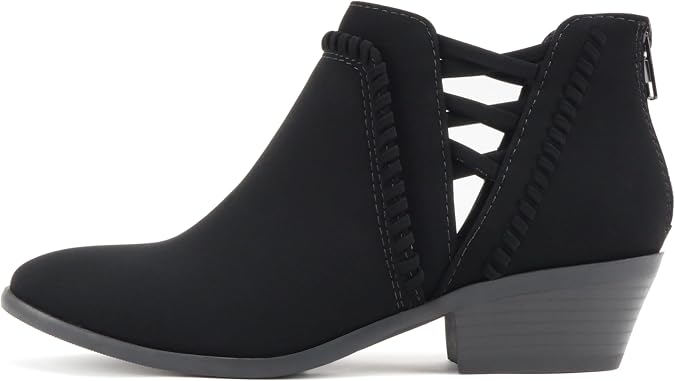 Soda Sincere Women's Low Ankle Heel Bootie with Elastic Cross Straps (Wide Fit Available)