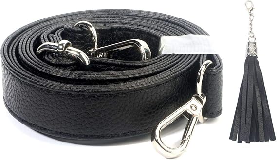 BEAULEGAN Purse Strap Replacement, Black/Silver, 1 Inch Wide | Full Grain Microfiber Leather, Adjustable, Crossbody Shoulder Bag