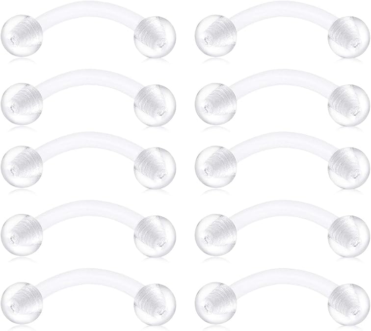 JFORYOU Clear Bioflex Acrylic Curved Barbell Belly Button Rings Snake Eyes Tongue Ring Retainer Piercing 14G 12/14/16 mm
