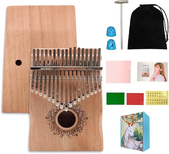 Kalimba 17 Keys Thumb Piano, Solid Mahogany Portable Mbira Finger Piano with Protective Bag, Tune Hammer, Study Instruction- Perfect Musical Instrument Gift for Adults & Beginners