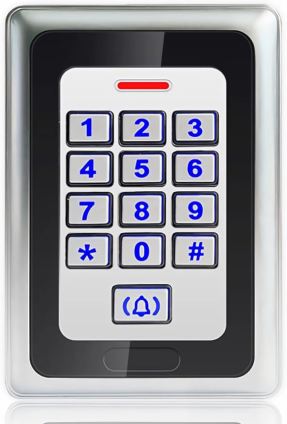 Security Access Control Keypad,RFID Keypad,Door Access Control,Metal Stand-Alone Keypad,2000 Users,Support Close to RFID Card (Silver)