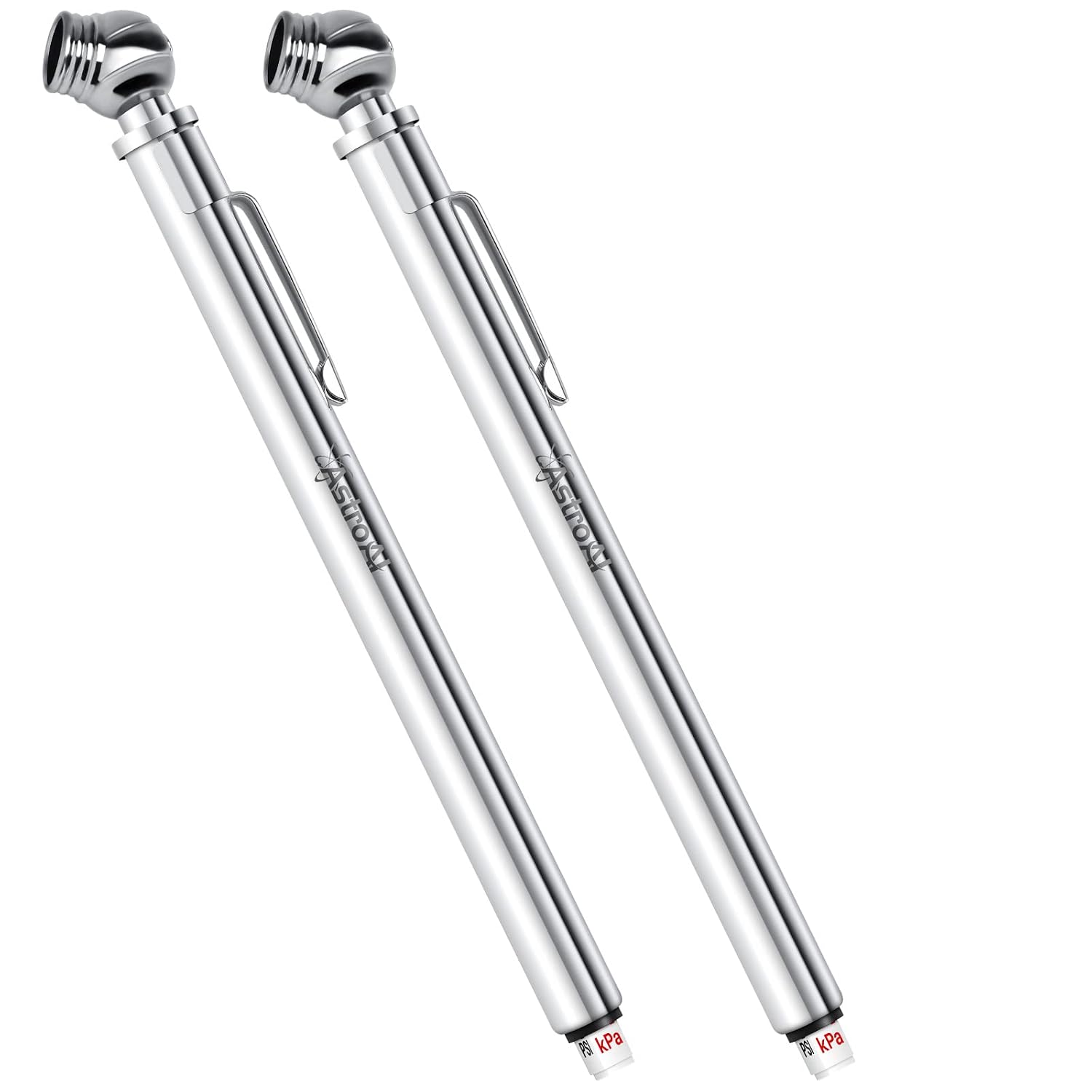 AstroAI Pencil Tire Pressure Gauge 10-75PSI Stainless Steel Body and Metal Made Nozzle 3 Measurements for Vehicles 2 Pack