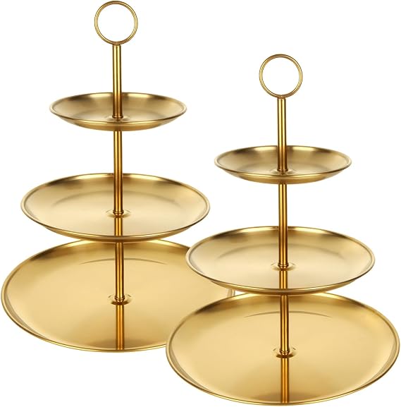 ABuff 3 Tiered Gold Cupcake Stand 2 Pack Stainless Steel Gold Tiered Dessert Stand Cupcake Display Tower 3 Tier Serving Tray Cake Stand for Baby Shower Birthday Party Wedding