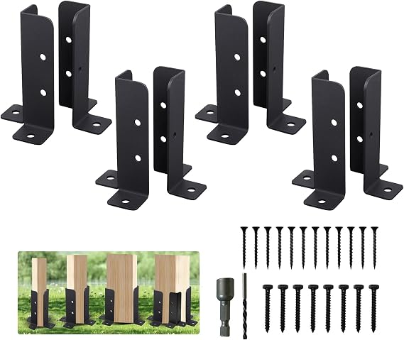 8pcs Deck Post Anchor Base Brackets, Adjustable Fence Pergola Post Brackets | Post Base Brackets with Screws, Bolts, Hex Converter and Drill Bit, Fit 1.5X1.5,2X2,2X4,4X4 Inch Fence Post Brackets