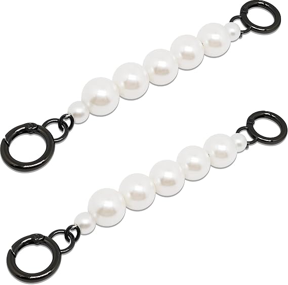 2pcs 7inch Imitation Pearl Bag Chain Strap Extender,Pearl Handle Purse Chain,Handbag Purse Chain Replacement Bag Chain Accessories(Black)