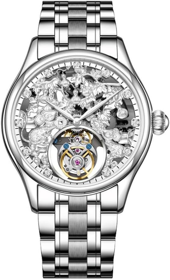Flying Tourbillon Mechanical Hand Wind Wrist Watch Men Skeleton Diamond Dial Wristwatch Sapphire Mirror Double-Sided Hollow Clock Man Chinese Zodiac