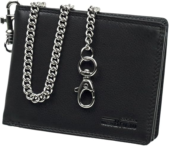 Black Wallet with Chain in High-Quality Leather Landscape Format Biker Wallet with Chain Wallet Wallet Men Black