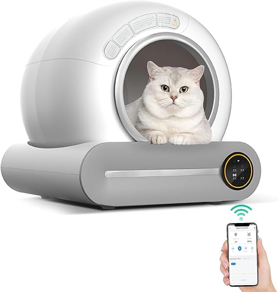 Self Cleaning Cat Litter Box with App Control, Health Monitoring, No Stuck Cat, Ion Deodorisation - 9L Waste Bin, Dual Sensor Automatic Cat Toilet