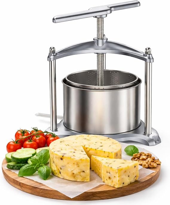 Manual Cheese Press, 0.8 Gallon Heavy Duty Food Press for Cheese, Tofu & Vegetable Dehydration Stainless Steel Basket Herb & Tincture Press with Filter Bags, Not for Hard Fruits