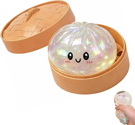 Dumpling Squishy Stress Balls with Steamer, Colorful Fidget Sensory Toys, Soft Anxiety Relief Squeeze Toys, Easter Stocking Stuffers Gifts