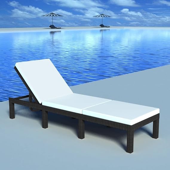 Sunlounger Black PE Rattan Standard Removable Covers Garden Sun Lounger Chaise Lounge for Balcony Yard