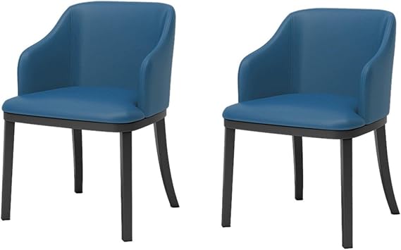 Dining Chair Kitchen Dining Room Furniture Chairs Dining Chairs Set of 2 Living Room Armchair Modern Leather High Back Padded Soft Seat Black Metal Legs Lounge Chair (Color : Blue)